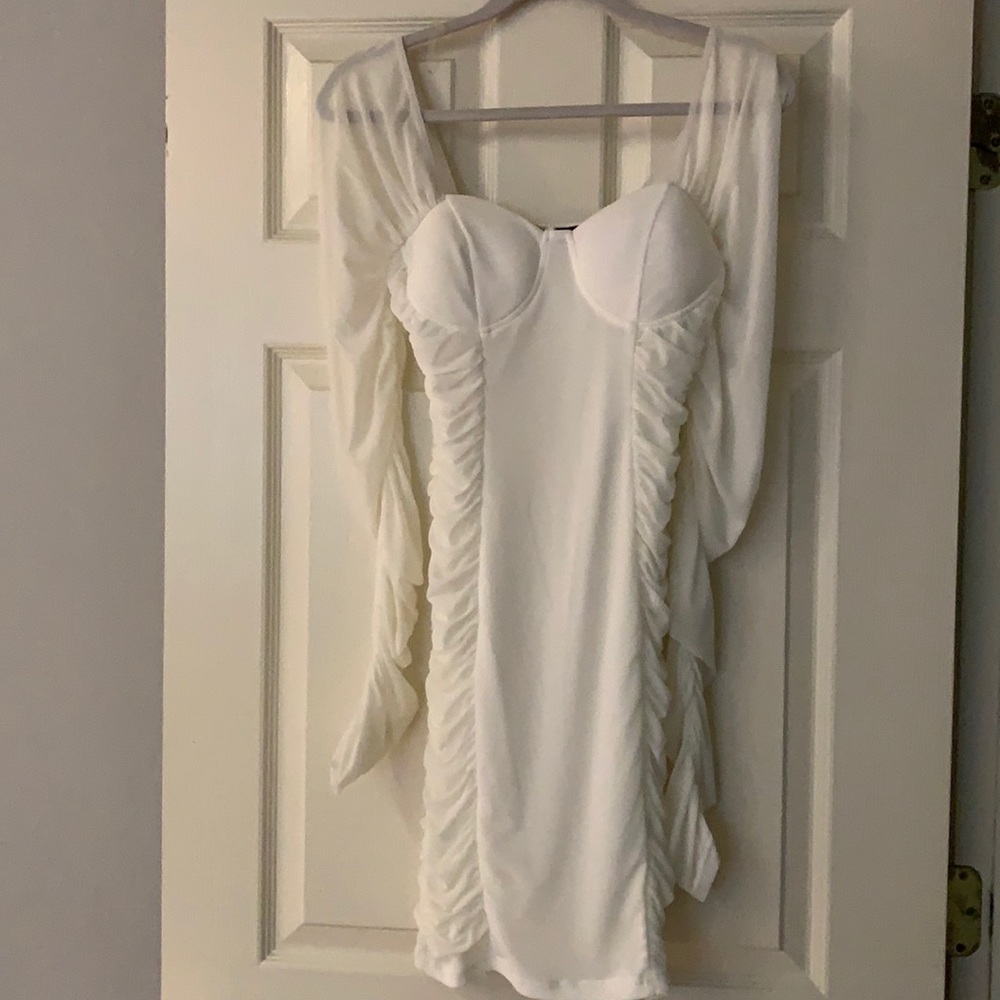 White mesh long sleeve dress